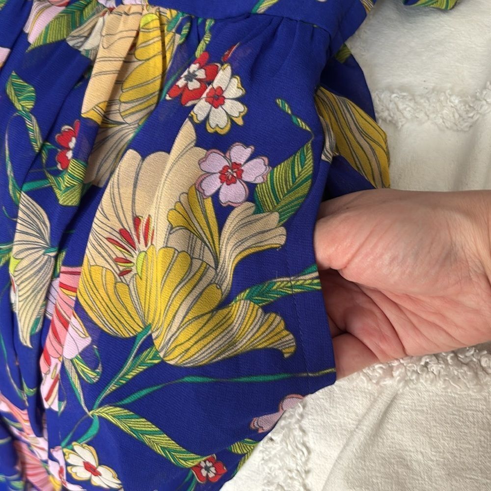 ModCloth “Muster the Length” Floral Maxi Dress Sapphire Blue Yellow Size Small - Picture 12 of 13